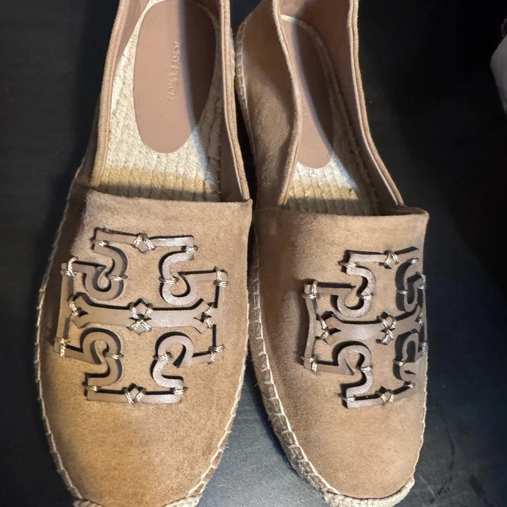 Tory Burch Beige Suede Logo Espadrille Flats